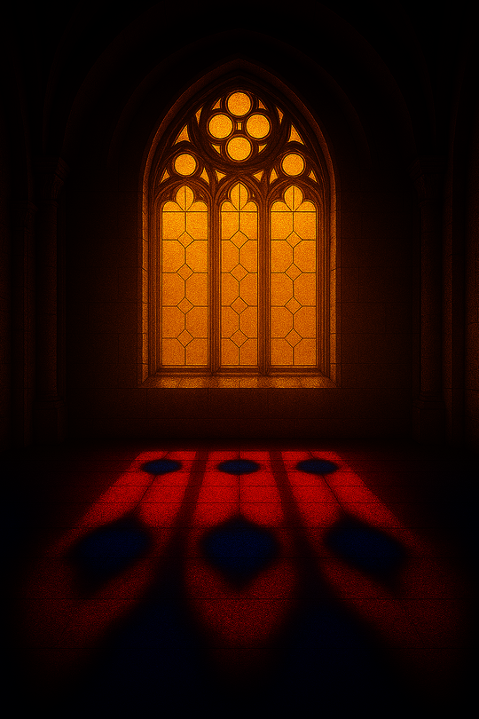 Sonnenlicht scheint durch ein Kirchenfenster und auf dem Boden entsteht ein rot-blaues Lichtspiel in den Farben der AfD