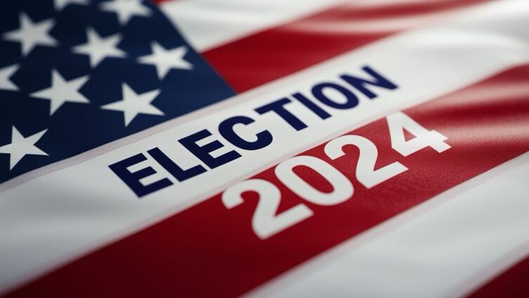 Flagge der USA mit Aufschrift "Election 2024", Foto:Marco Verch