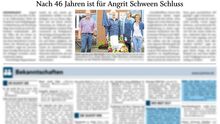 Artikel aus den Zeitungen des "sh:z" zur Verabschiedung von Angrit Schween