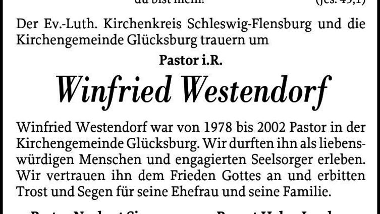 Todesanzeige sh:z / 16.12.2024 Pastor i. R. Winfried Westendorf