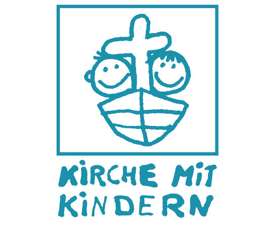Kirche mit Kindern tuerkisblau